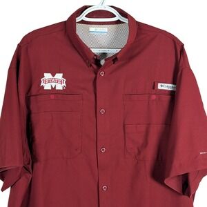 Columbia PFG Mississippi State Bulldogs Fishing Shirt Mens L Maroon UPF 40